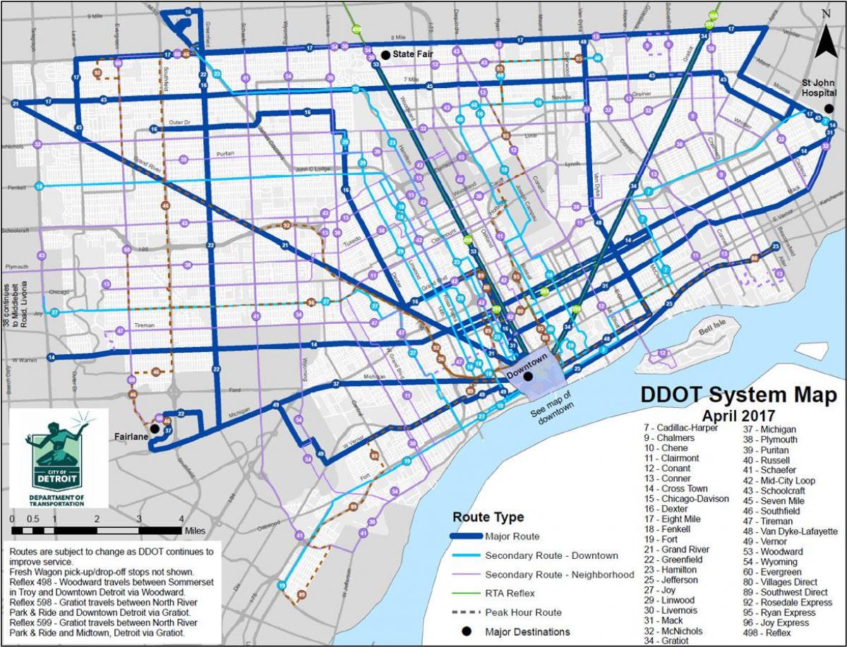 քարտեզ Detroit ավտոբուսների