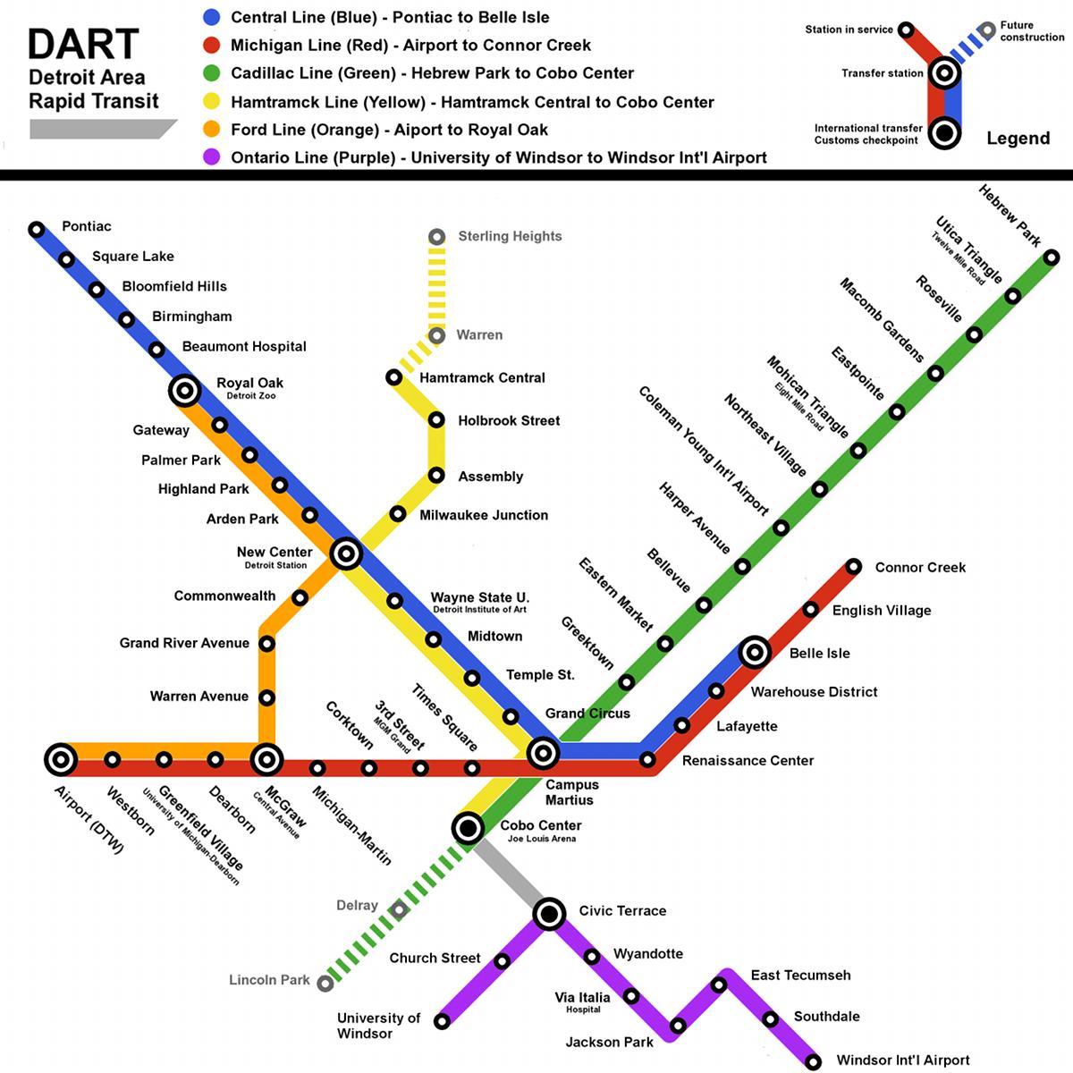 քարտեզ Detroit մետրոյում